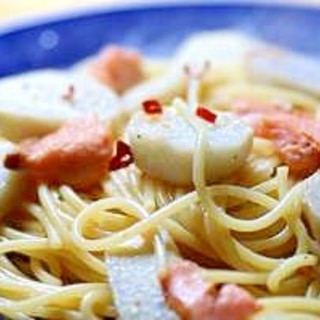 里芋と鮭のペペロンチーノ